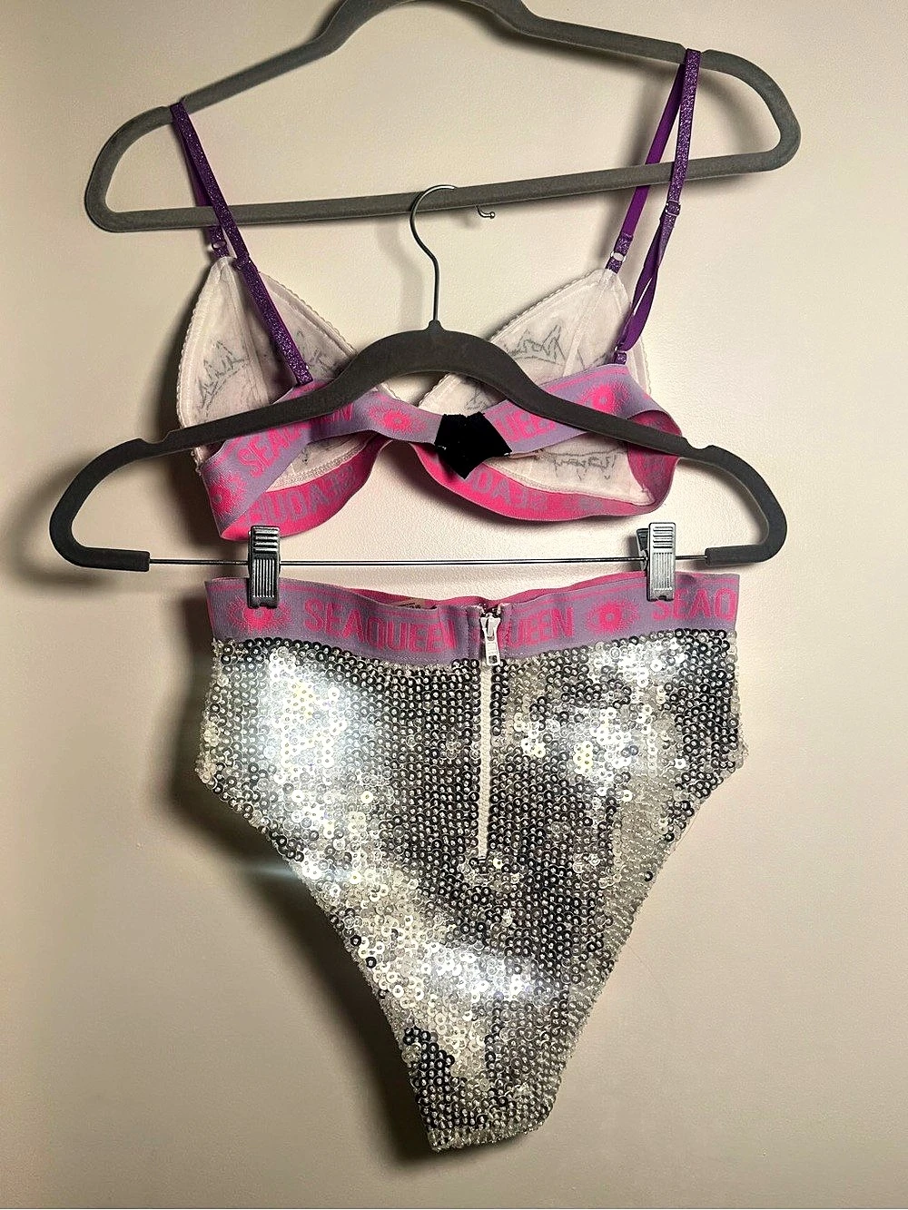 Seaqueen Evil Eye Sequin Bikini Set Pink & Silver Medium — image 2 of 6